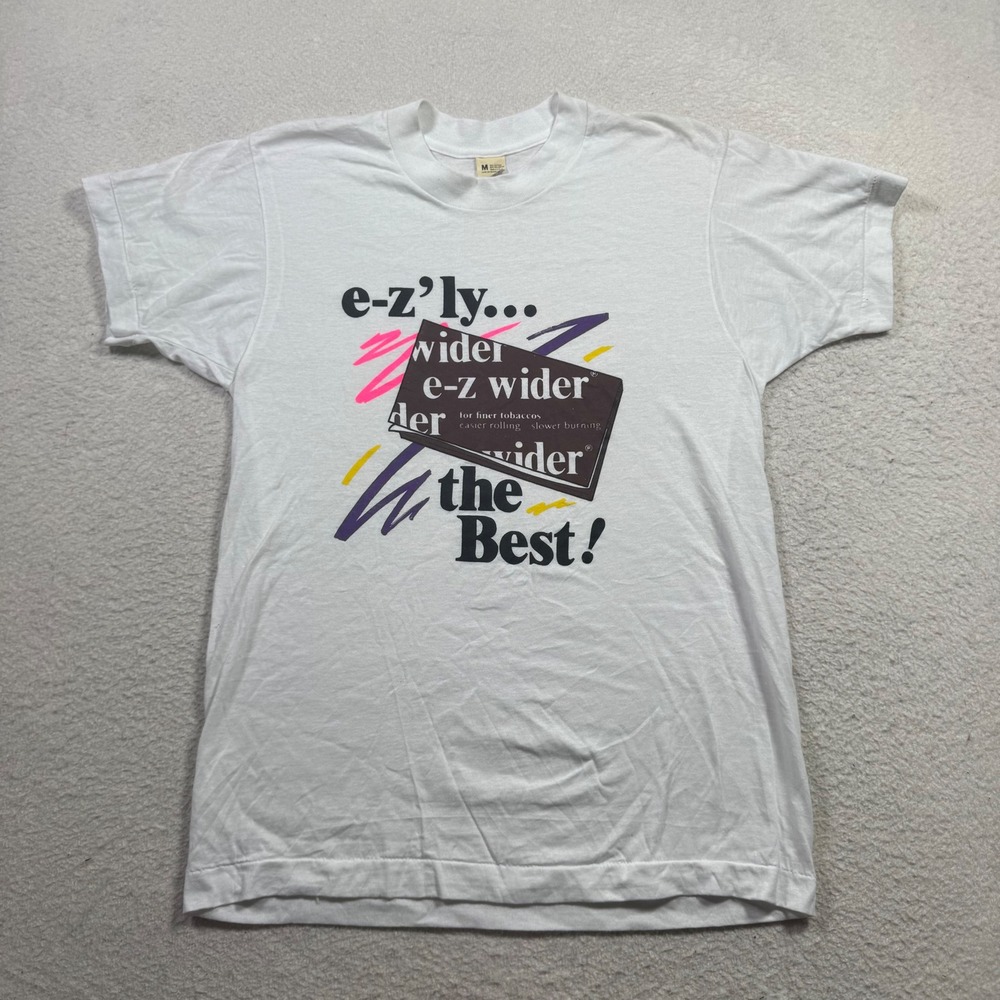 Screen Stars E-Z Wider T-Shirt Mens Medium White Rare 80s Vintage Promo Made USA